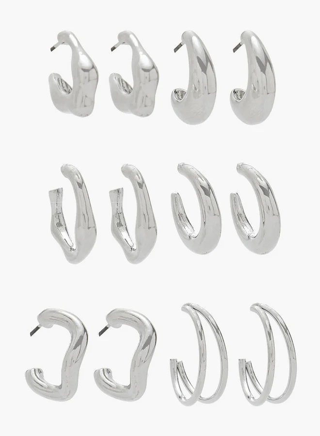 Pack Of 6 Gold Tone Hoop Earrings With Pushback Closure